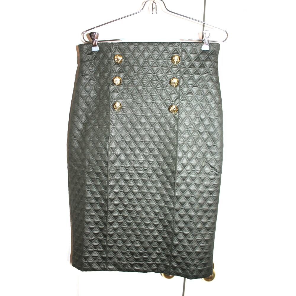 Carole Wren Hunter Green Quilted Sailor Pencil Skirt sz M